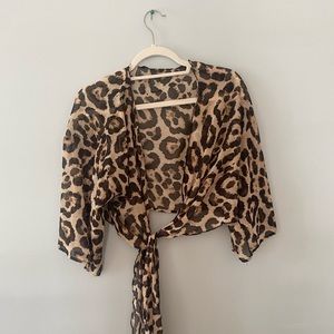 Tie cheetah print cover up